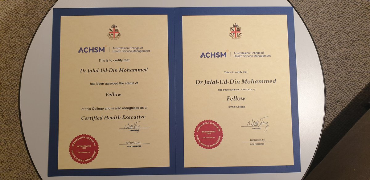Excited to receive my fellowship with Australasian College of Health Service Management after a process of study,  mentorship and examination. I also became a Certified Health Executive at the same time. Thankful for the learning experience &amp; networks developed during the process