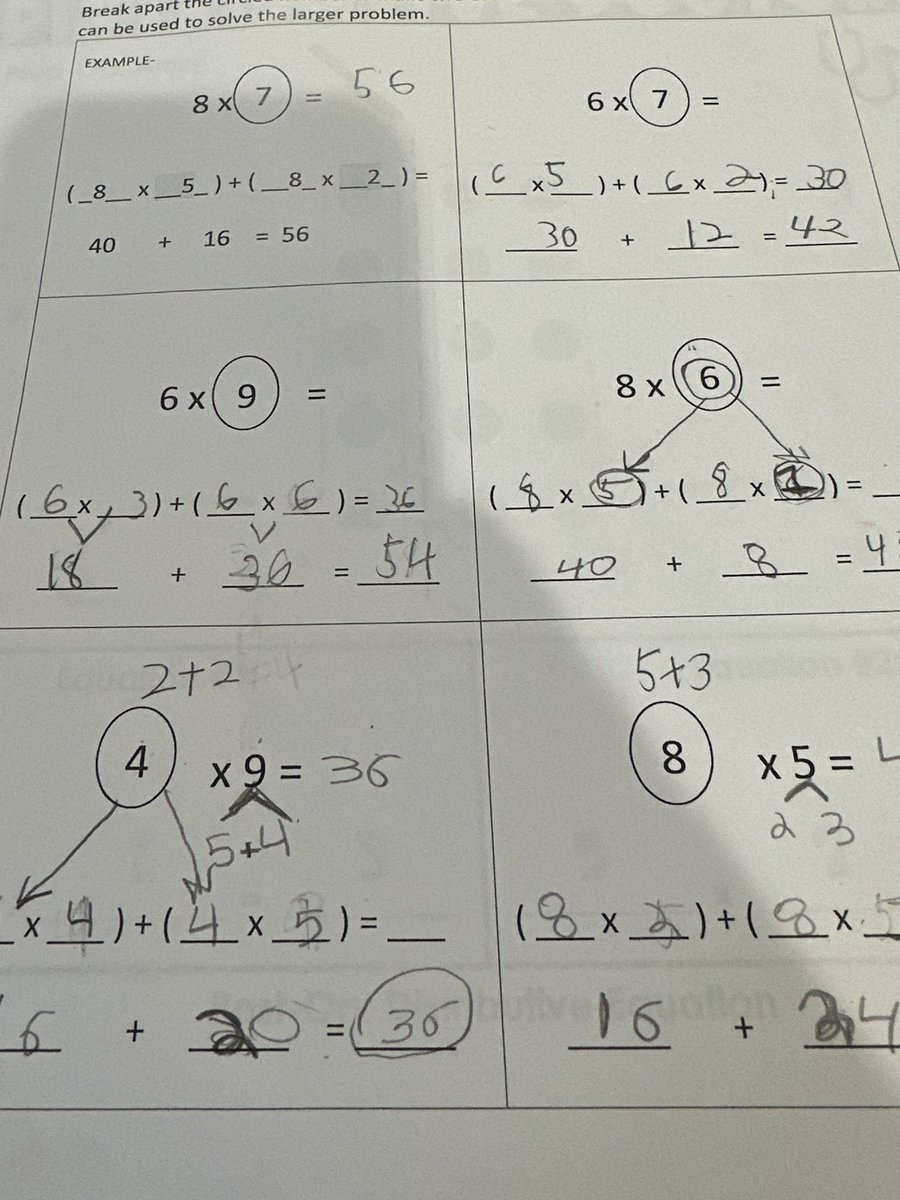 j_brad3000's tweet photo. Why is this a third grader’s homework in new jersey? Why are schools trying so hard to confuse kids instead of just teaching them a simple way to get the answer? 

These kids are going to have to unlearn all this crap.

#education #njschools #distributiveproperty #multiplication https://t.co/qLRhLmxLmD