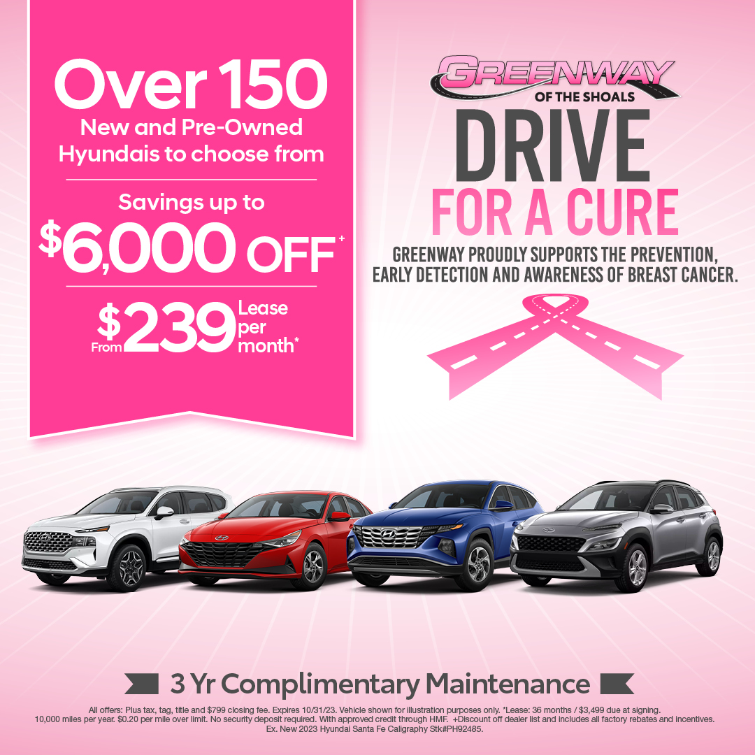 DecaturHyundai's tweet image. Join us in the race to 'Drive for a Cure'! 💗 With over 150 new and pre-owned Hyundais to choose from and savings of up to $6,000. Let's make a difference together: bit.ly/44Iu1tH