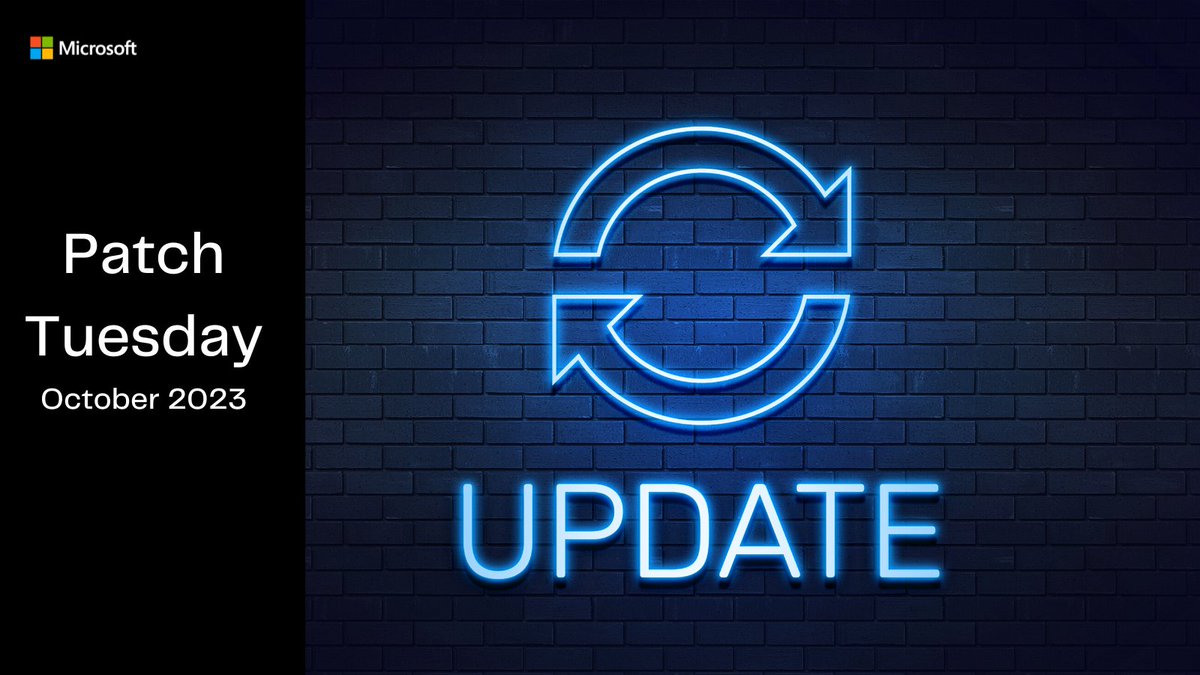 Security Updates for October 2023 are now available! Details are here: msft.it/60119yPTS
 
#PatchTuesday #SecurityUpdateGuide