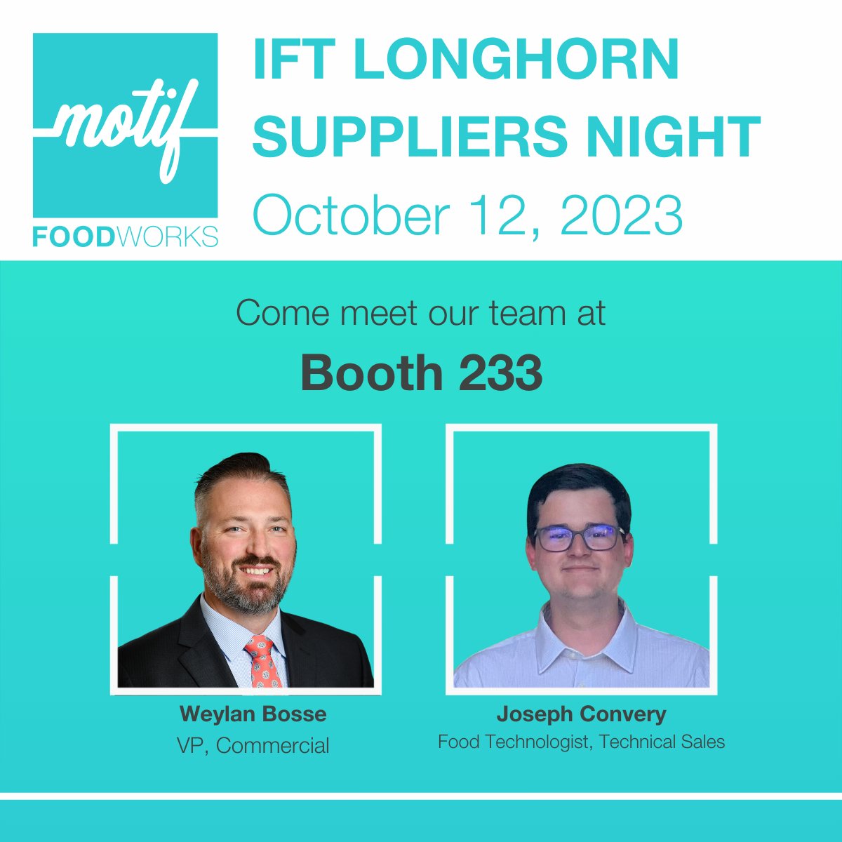 Our team is heading to Dallas, TX to attend the Longhorn Section of Institute of Food Technologists' Suppliers Night. Stop by booth 233 to hear about how our ingredient technologies are creating the next generation of delicious foods. See you there!

#IFT2023 #IFT #madewithmotif