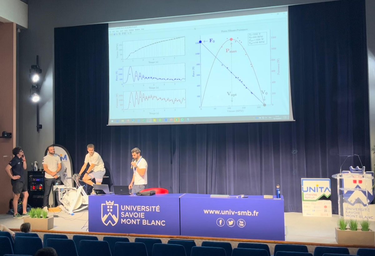 B_MorelP's tweet photo. Before @FHintzyโs conference, #FoVE team is live testing on stage!
New protocol: one single sprint + decreasing resistance = accurate power-force-velocity profil ๐ฏ
New ergometer: homemade motorised cycle-ergometer ๐
@LIBM_lab @Univ_Savoie
#participativescience #popularisation https://t.co/ZEk6Cz9jdw
