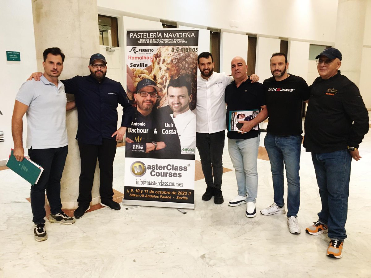 SilkenAlAndalus's tweet photo. Desde ayer y hasta mañana  @BachourAntonio y Lluís Costa imparten una masterclass de pastelería navideña en nuestro hotel. 
Nuestros compañeros Carlos Sarmiento, Sub Chef, Francisco Javier Roblas, Jefe de Pastelería y Emilio Verdugo, pastelero, disfrutan de la experiencia. https://t.co/l8jjLAkSqO