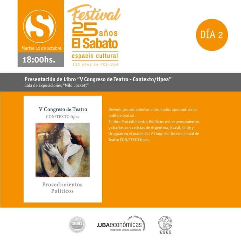 Nueva presentación del libro "Procedimientos Políticos" 
Martes 10 de octubre a las 18 hs., en el marco del 25° Aniversario de El Sabato Espacio Cultural de Económicas UBA, ubicado en la calle Pres. José Evaristo Uriburu 763, CABA. 

Lxs esperamos!