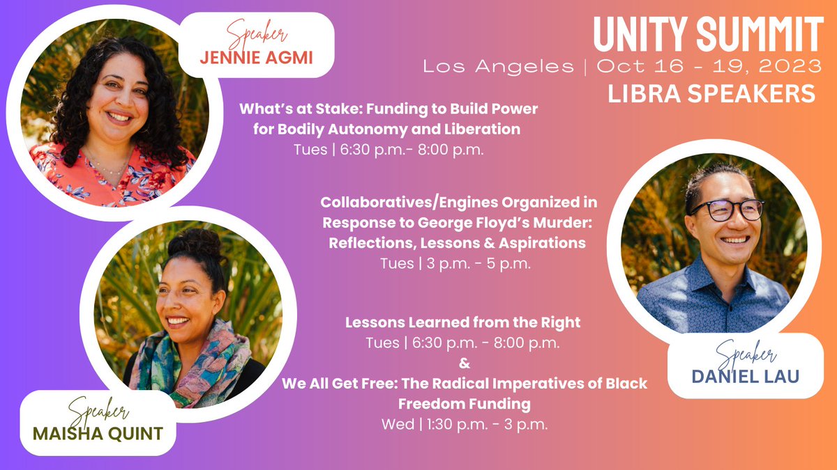 thelibrafound's tweet image. #2023UnitySummit is next week! # Join these sessions featuring our colleagues: Jennie Agmi, SPO Gender Justice, Daniel Lau, @FrontlinesFund Initiative Officer, and maisha quint, SPO Community Safety &amp;amp; Justice. @CHANGEPhil