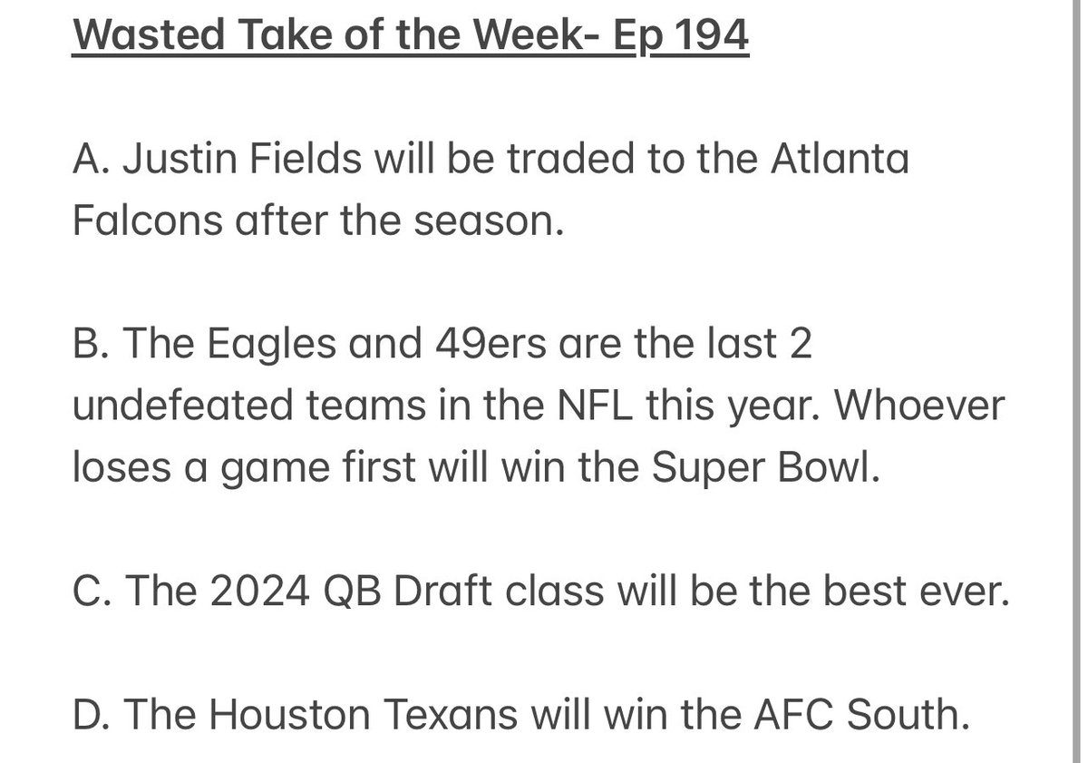 WastedTakes's tweet photo. Wasted Take of the week time. The boys are fully into the NFL season this week hitting every corner of the league as well as college ball. Vote for the hottest take below. https://t.co/vzIxLWV4wV