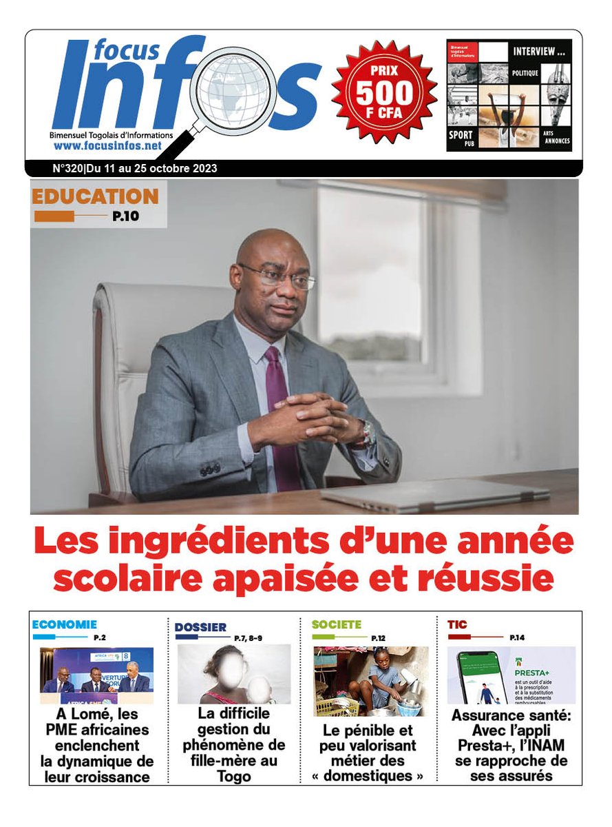 FocusInfos1's tweet photo. La Une du journal @FocusInfos1 N°320 bouclé à l'instant qui sera dans les kiosques demain mercredi 11 octobre  2023... https://t.co/N95orCTKp6
