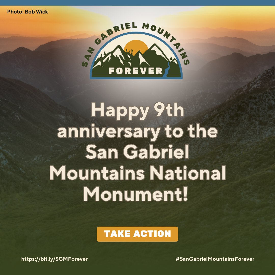 🎉⛰Happy 9th birthday to the San Gabriel Mountains National Monument! Help celebrate by joining <a href="/RepJudyChu/">Judy Chu</a>, <a href="/SenAlexPadilla/">Senator Alex Padilla</a>, &amp; community &amp; tribal leaders in asking <a href="/POTUS/">President Donald J. Trump</a> to expand the San Gabriel Mountains National Monument: bit.ly/SGMForever #sangabrielmountainsforever