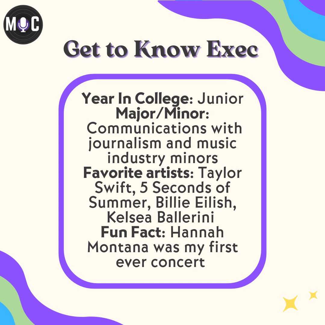 MICBGSU's tweet photo. Up next is on exec is Vice President Evie Olding! 😁💕
Check out Evie’s song recommendations on her playlist on our Spotify, link in our bio! 🎶🎶 https://t.co/O2hPzcZB6k