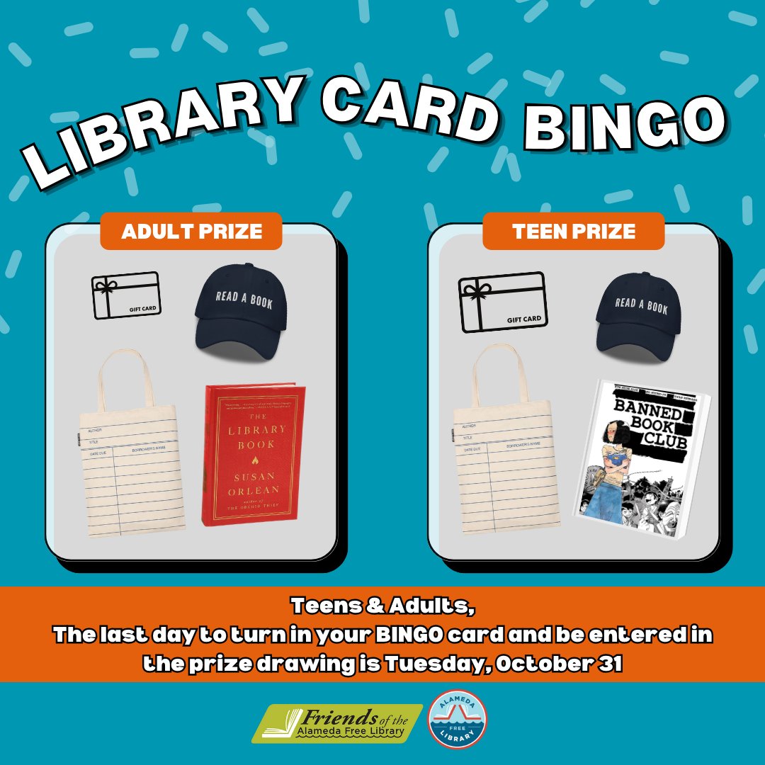 A FRIENDLY REMINDER for Teens and Adults: you have until October 31st to turn in your BINGO card to enter our prize drawing. If you have any questions, feel free to reach out to us!