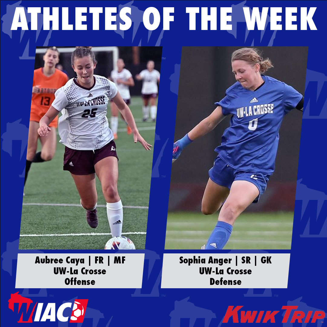 #WIACSOCCER | <a href="/UWLAthletics/">UWL Athletics</a> Caya and Anger Claim Kwik Trip Athletes of the Week Awards: bit.ly/46nalfz

#ExcellenceInAction
#d3soc