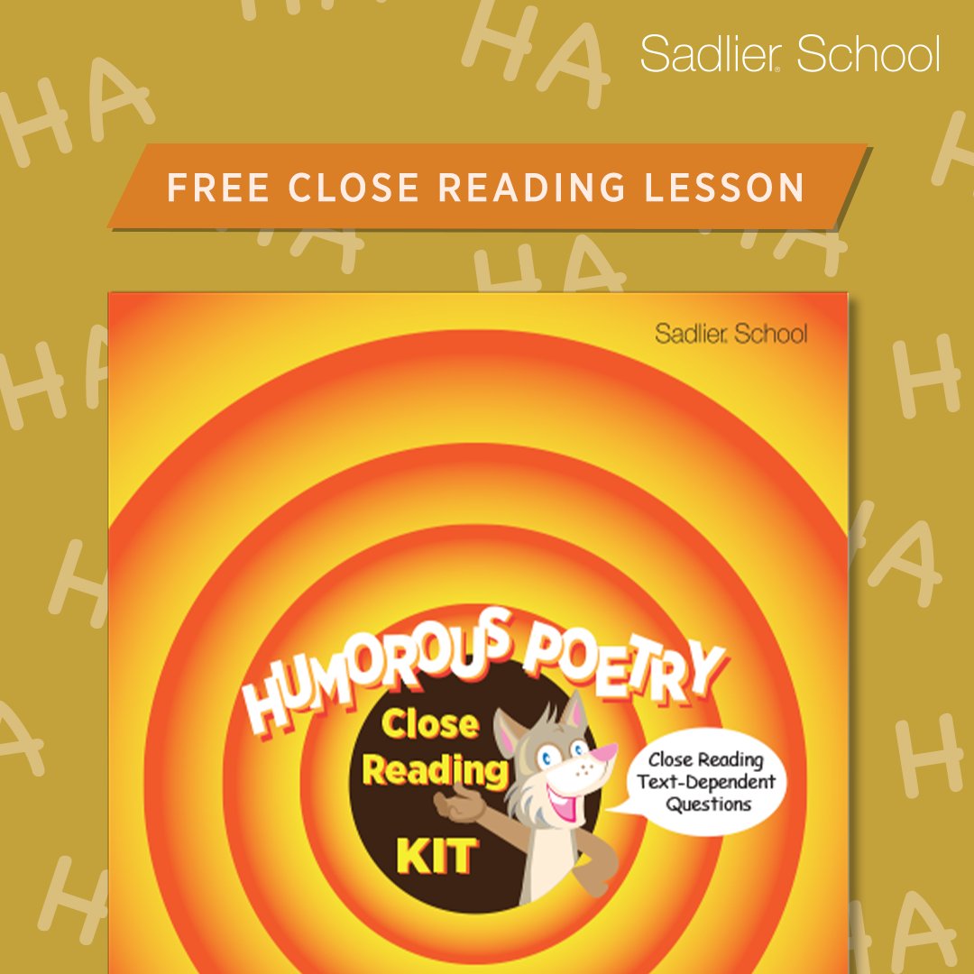 SadlierSchool's tweet photo. Download the FREE Humorous Poetry Close Reading Kit now. https://t.co/gzuBH378e7
#Edchat #Engchat #ELAchat #TeacherShare #TeacherIdeas #TeachChat #Teachers #CloseReading #ReadingComprehension #ReadingActivities #EduLeadership #Education #SadlierSchool https://t.co/ZwEg6v2AIp