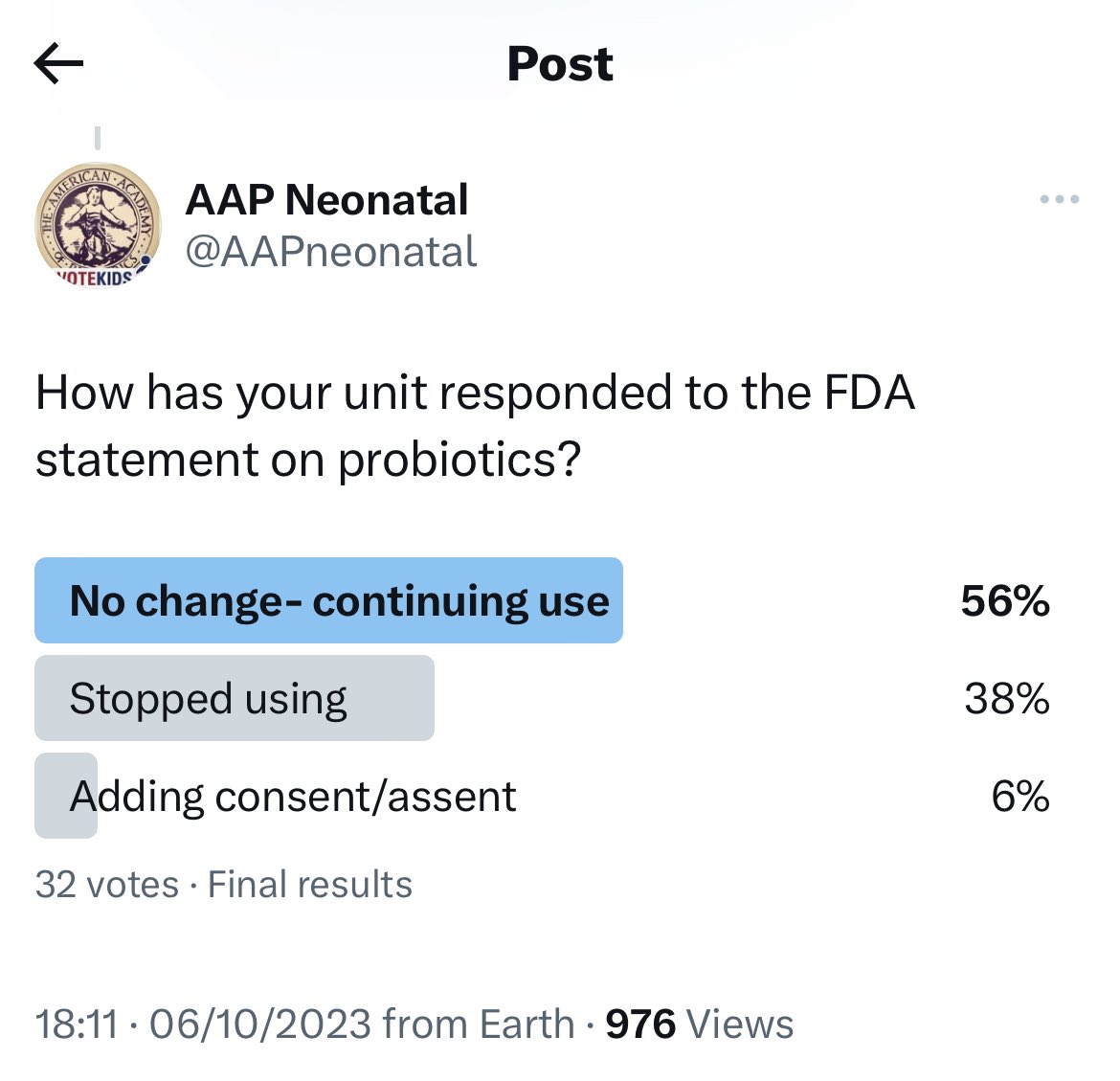 Glad to see the UK European survey result<24 hrs,  compared to US survey @AAPneonatal 
Still time to respond!
Even if small numbers I can continue to believe in evidence and science #Neotwitter #Probiotics #NeoEBM #preventNEC