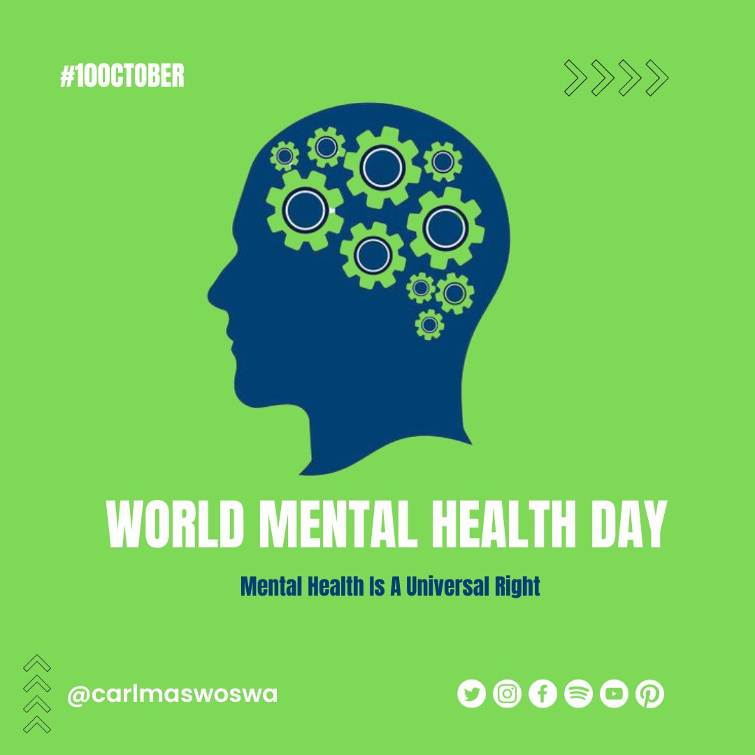 Did you know 1 out of 8 people globally are living with mental health conditions? The 10th of October is commemorated as the World Mental Health Day. There is no health without mental health. You never know, 'a hey I'm checking on you can do on someone'