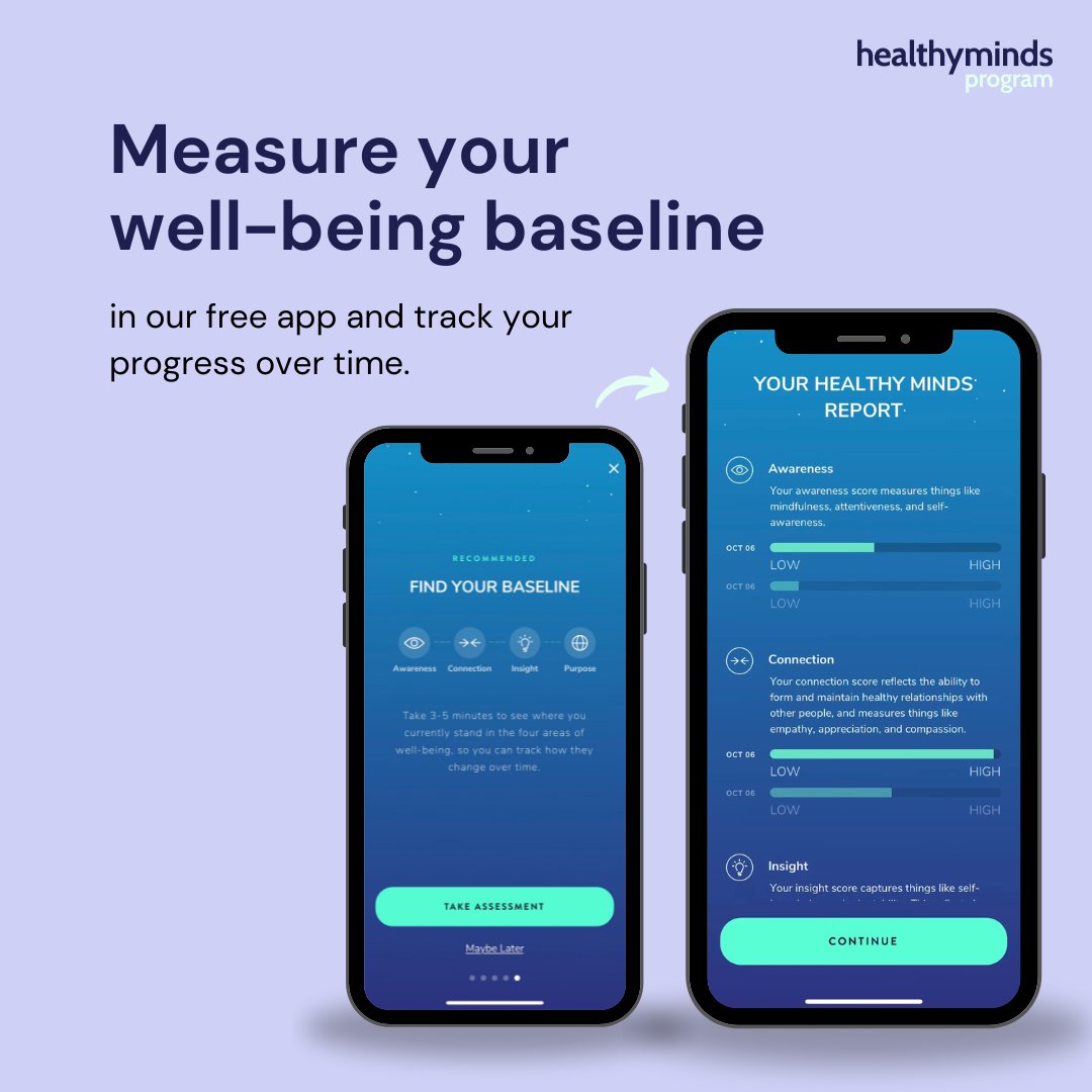 #WorldMentalHealthDay is an opportunity to move from raising awareness around mental health to taking action. 📲 Take 3-5 minutes to measure your well-being baseline in our free Healthy Minds Program app and track your progress over time! tryhealthyminds.org