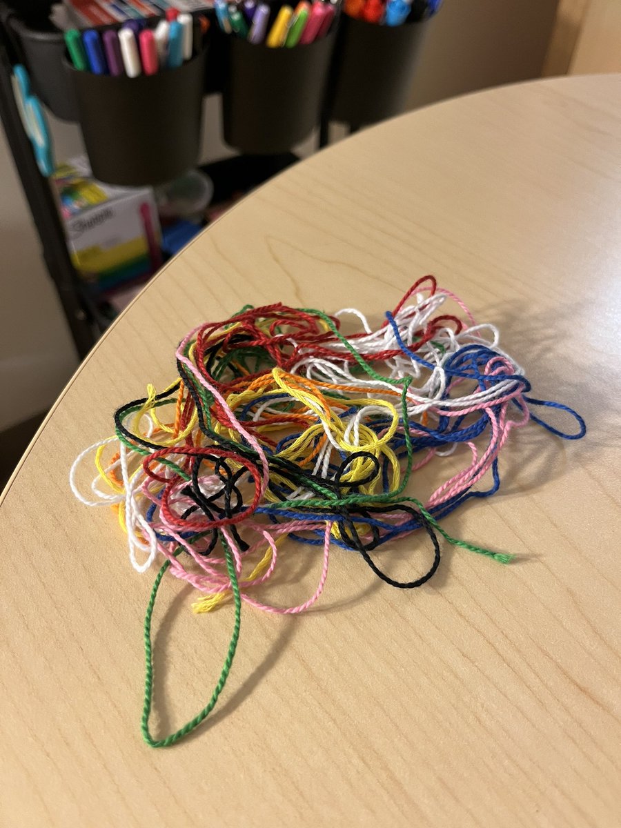 StaceyMiner's tweet photo. Challenged MHC Language and Literacy student teachers to demonstrate their understanding of skilled reading with this tangled mess of string….not unlike the complex language and literacy needs that many of their future students will come with. https://t.co/sJxvJWXKGN