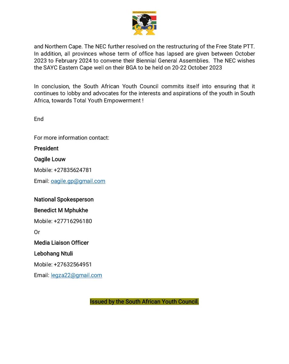 South African Youth Council tweet media