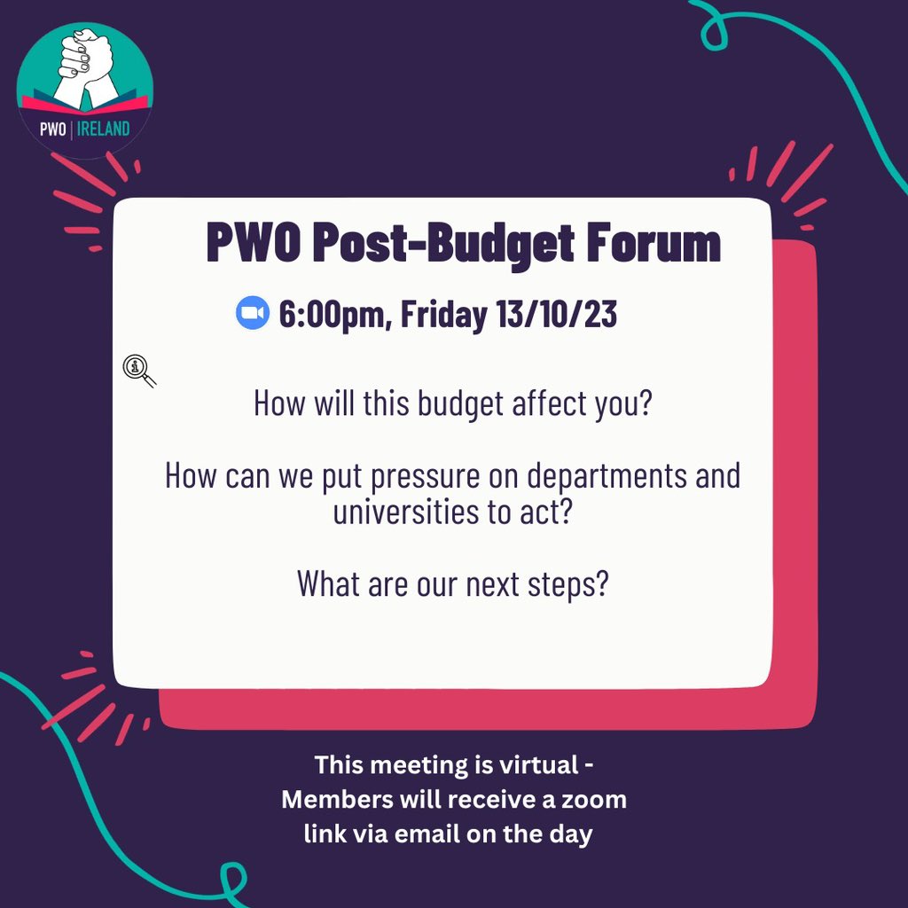 PWO_UCC's tweet photo. Incredibly disappointed with #Budget2024 . We are overworked and underpaid and we were completely overlooked today. If you are also outraged by this, join us this Friday to discuss next steps! We are fighting back! #PGRsDeserveBetter https://t.co/a90JUNeg0z
