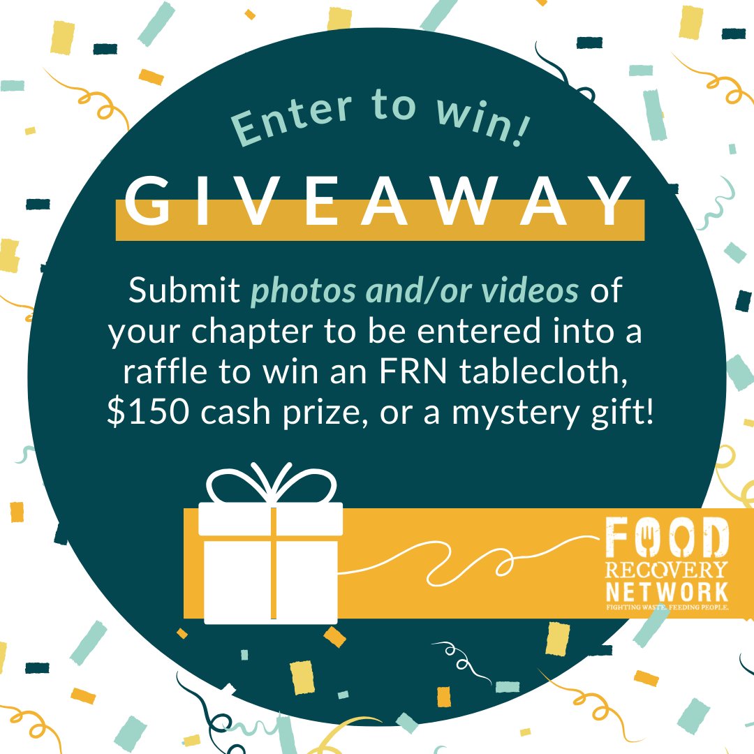 🎁⭐️GIVEAWAY ⭐️🎁 Submit pictures and/or videos of your chapter to be entered into a raffle. For more info and examples visit 👉 bit.ly/3LS0VjG . #fightfoodwaste #foodrecovery #findmoreFRNds #foodrecoverynetwork #foodwaste #frn