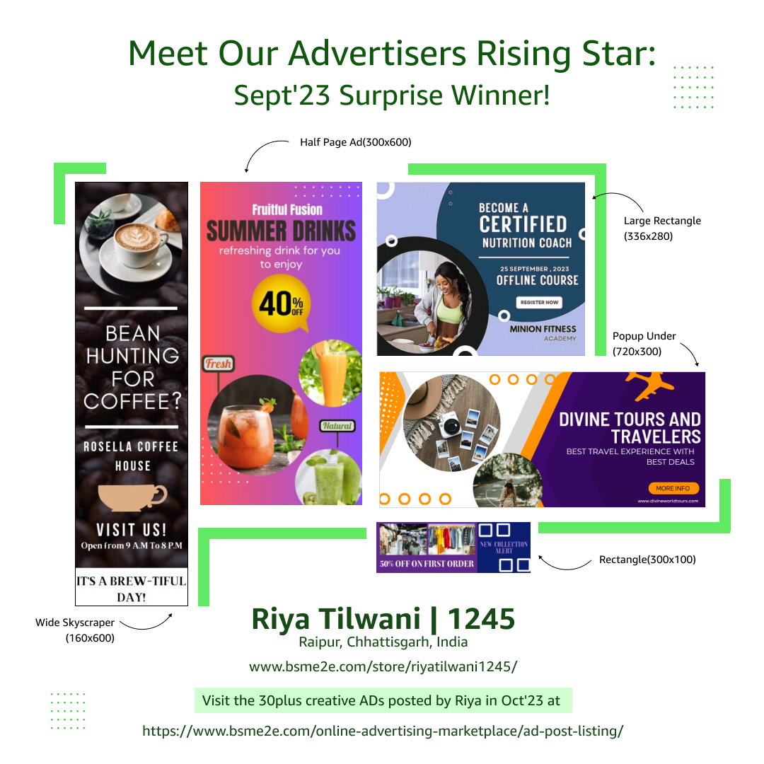 BSMe2e's tweet photo. Dive into the inspiring journey of Riya, who unexpectedly became a champion in September '23.
https://t.co/B1qVVbFyXV
Visit the 30plus creative ADs posted by Riya in Sep'23 at
https://t.co/HxWmDb1sLj
#SocialMarketplace #SkillsSharing #TalentRevolution #MonetizeYourPassion https://t.co/i44knbHHLK