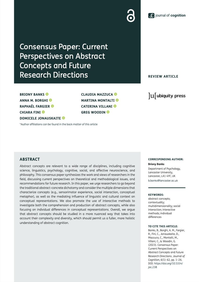 CaterinaVillan8's tweet photo. 📢    If you are interested in #AbstractConcepts, check out our new consensus paper. OA in @JCgntn 

@BanksBriony @annaborghi8 @rfargier @Chiara97523443 @Dr_D_J @ClaudiaMazzuca @MontaltiMartina @greg_woodin 

https://t.co/w4N0iL2rlq https://t.co/Gv8x8bU1yF