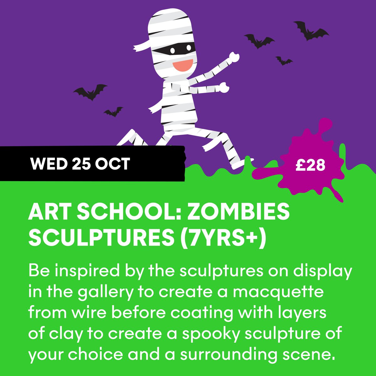 Our all-day Culture Club is now fully booked this October Half-term, however there is still lots of fun activities such as Art School: Clay Zombies at Southampton City Art Gallery or Frankenstein's Clay Creations at Tudor House &amp; Garden.
Discover more: seacitymuseum.co.uk/whats-on/event…