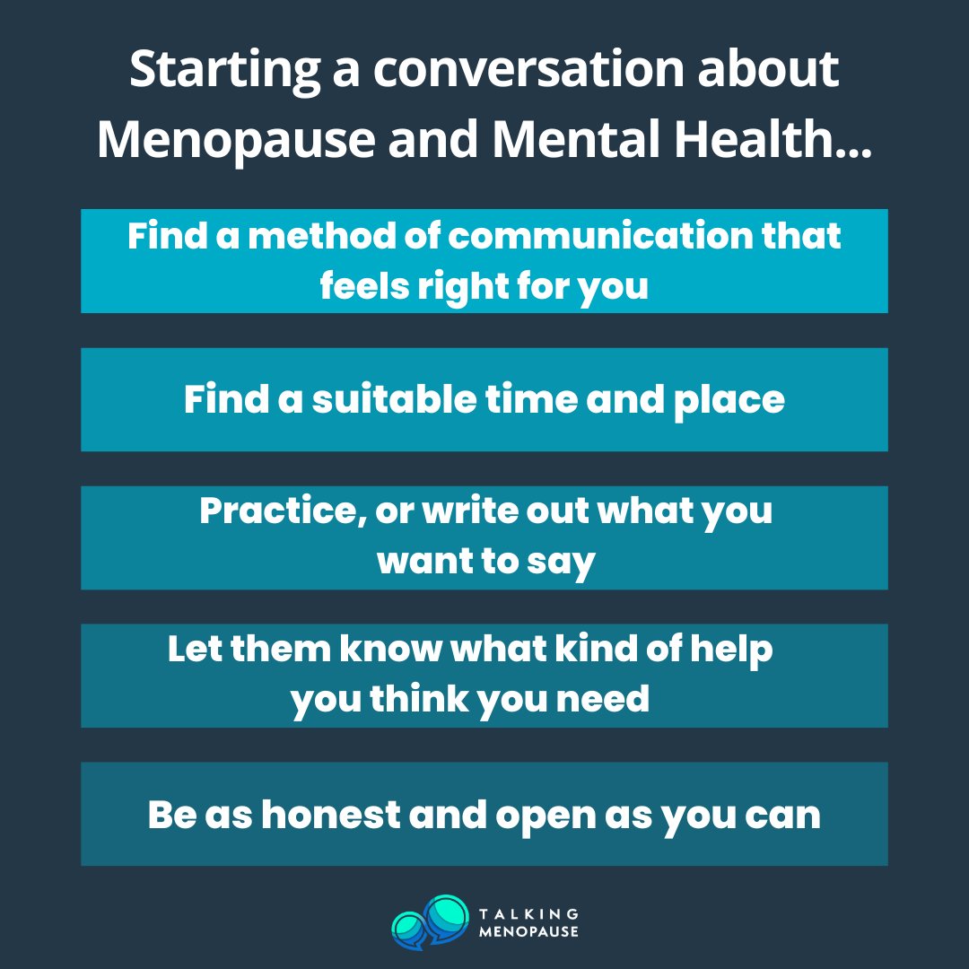 During Menopause, it's common to experience mental health symptoms such as anxiety &amp; depression. Open, supportive conversations about menopause &amp; mental health can help those experiencing symptoms feel supported, &amp; also helps to reduce stigma, and replace myths with facts. #WMHD