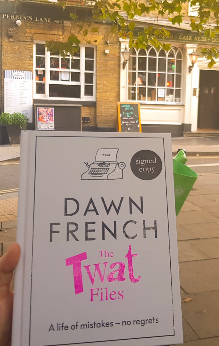 So... @lucyheath & I got our hands on this masterpiece in leafy Hampstead village earlier today & what's more, it's bleeding well signed! Now everyone thinks we're a pair of uncontrollable twats because we're sitting in the pub in hysterics  reading it! @Dawn_French #TheTwatFiles