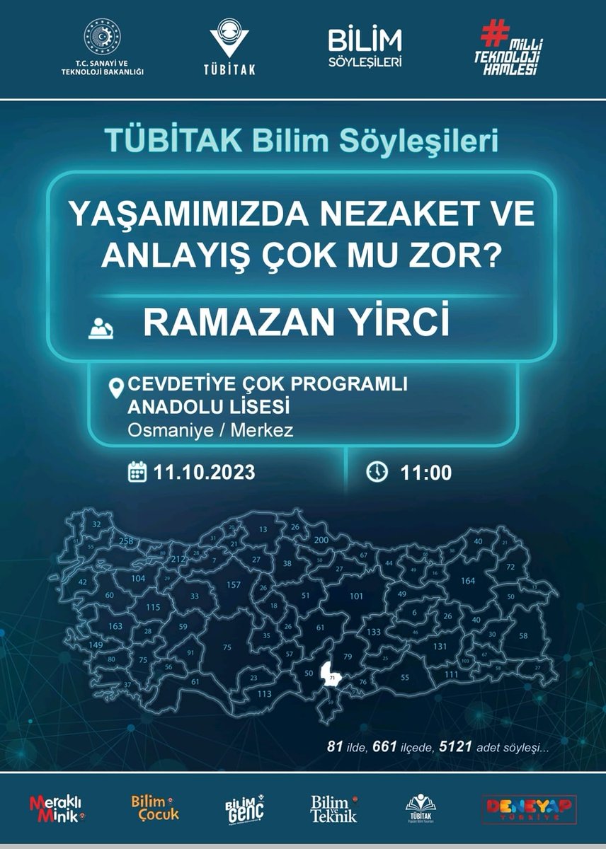 ryirci's tweet photo. Tubitak bilim söyleşileri kapsamında yarın Osmaniye'de olacağız. Müsait olan dostları bekleriz. #tubitak, #ksuegitim, #bilimsoylesileri https://t.co/vxAPYC8PAe