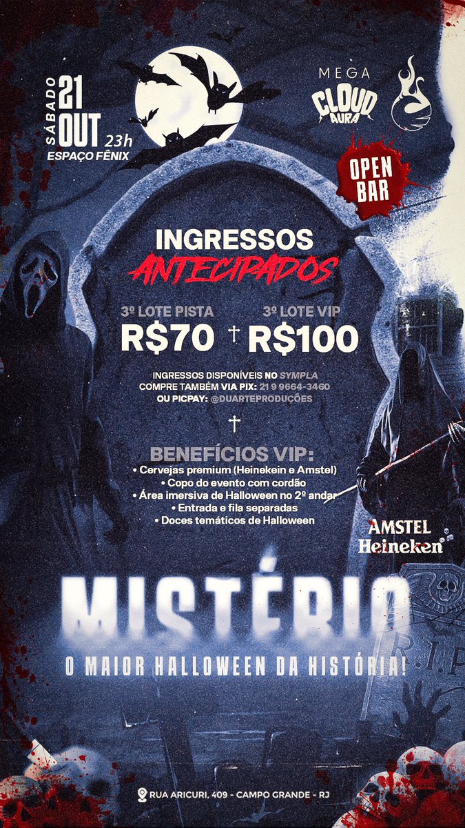 cloudaurafest's tweet photo. ACESSO TOTAL! 🎃
Nessa edição a área vip será uma pista independente com seu bar exclusivo e com seus próprios DJs comandando a festinha do submundo, além desse espaço também teremos uma outra área exclusiva na parte da pista e por último, cerveja Heineken e Amstel! https://t.co/nCMRC2OWLh