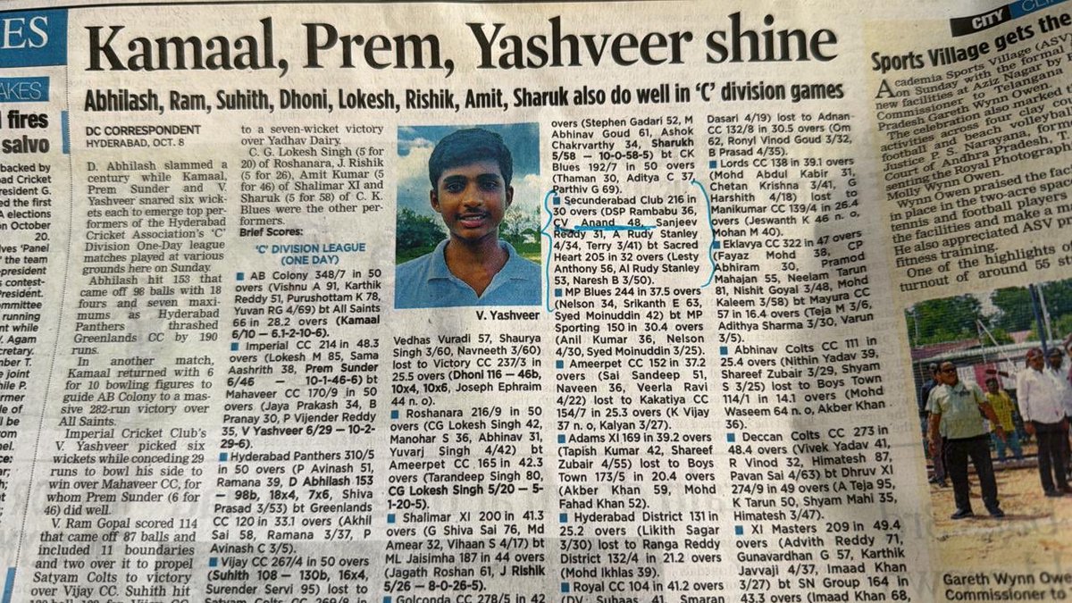 CVAnandIPS's tweet photo. Hi Ravi , I am.The one day HCA league started last Sunday . Our first match was against a strong team called Sacred Hearts of Secunderabad and I scored 48 and bowled 6 good overs for just 11 runs in the hot sun , to win a close match . See the league scores in the pic below 

This was a childhood fetish- if u scored a 100 or took 5 wickets, then we would  go around the various  newspaper offices, dropping our scoresheets and passport size photos in the drop box  !😅😂. Memorable days . Now, scoring and transmission of data is all online and through Apps like CricHeroes etc