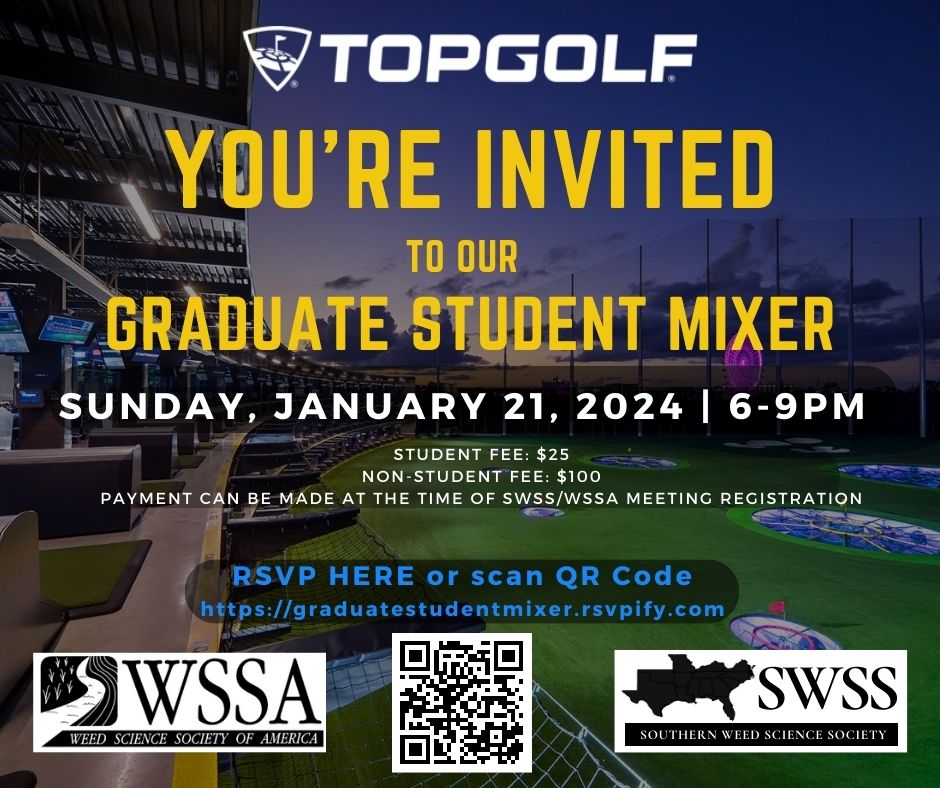Hole-d on a minute. Will you be attending the SWSS/WSSA Graduate Student Mixer at TopGolf?🏌

Asking fore a friend...

Make sure to RSVP on the meeting registration page. We'll see you a round! ⛳

#SWSS2024 #WSSA2024 #WeedScience #GraduateStudent #TopGolf