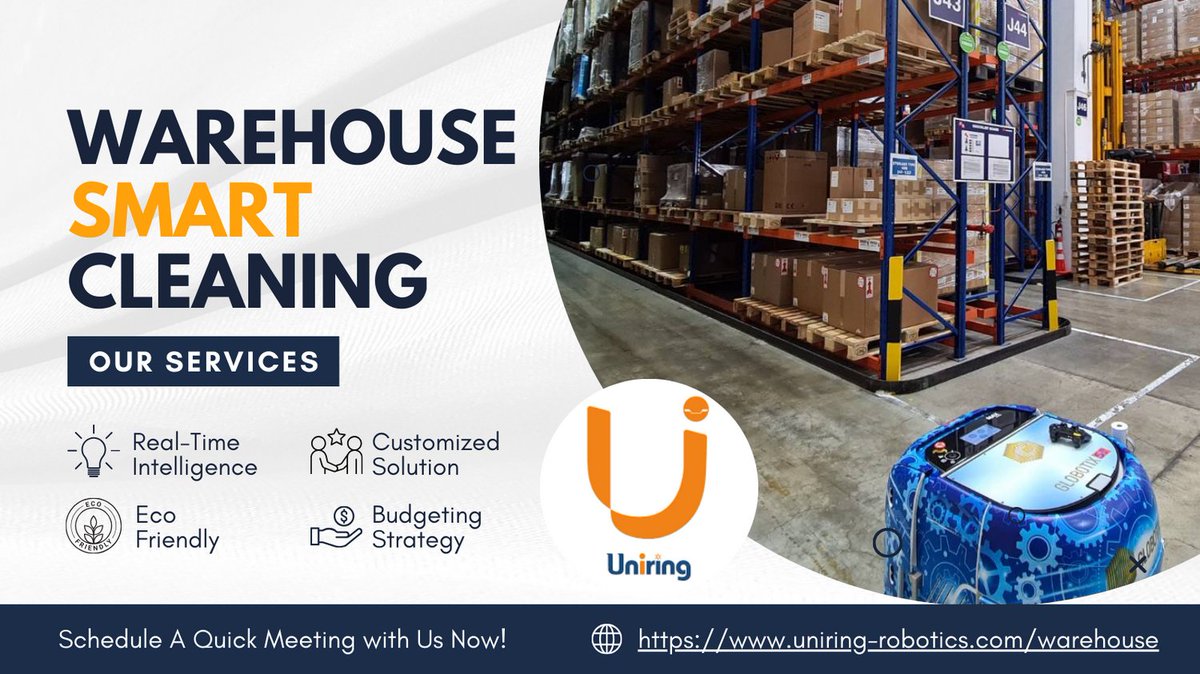 Presented by UniRing Robotics. Our #innovative #autonomous mobile #robots (#AMR) give #warehouses a powerful solution to their big #cleaning challenges. Our robots will be the best fit for your warehouse. 
Contact us now to schedule a 30-minute call!

#warehouse4.0