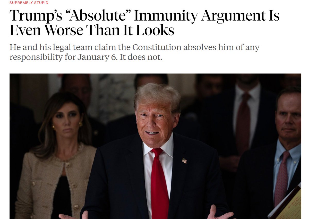 Here are two things to remember: 1. The Constitution does not shield presidents from criminal charges. 2. Donald Trump does not have “absolute immunity” as president for his role in trying to overturn the 2020 election results. #HoldTrumpAccountable 📷| @newrepublic