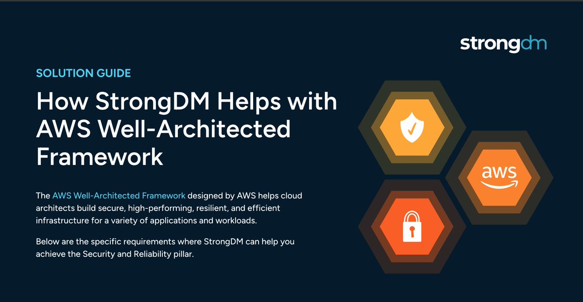 strongdm's tweet photo. The AWS Well-Architected Framework guide is here! Use it to build secure, high-performing, resilient, and efficient infrastructure for various applications and workloads—without sweating the small stuff.

Get yours: https://t.co/CaPSqbQoWr

#CloudArchitects #AWS https://t.co/DiROrzEXTA