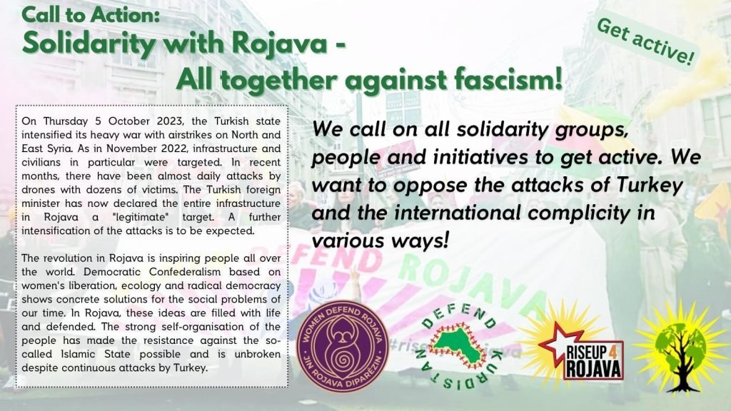 CoopMesopotamia's tweet image. 💥💥 &quot;We call on all solidarity groups, people and initiatives to get active.&quot; 💥💥

Call-For-Action by #WomenDefendRojava, @DefendKurdistan, @RISEUP4R0JAVA &amp;amp; @GreenRojava in response to a huge intensification of Turkey&apos;s military attacks on North and East Syria / #Rojava.