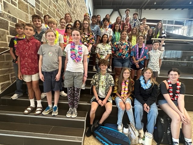 HPetersonMS's tweet photo. HAPPY week continues as we celebrate Hawaiian Day to harness our inner Beach best self. Our 6th, 7th, 8th graders and Coaches joined in on the fun.  @kerrvilleisd  #kisdinspires #TogetherWeCan https://t.co/s00t3ZCXF4