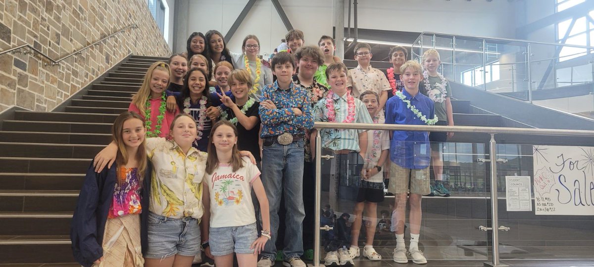 HPetersonMS's tweet photo. HAPPY week continues as we celebrate Hawaiian Day to harness our inner Beach best self. Our 6th, 7th, 8th graders and Coaches joined in on the fun.  @kerrvilleisd  #kisdinspires #TogetherWeCan https://t.co/s00t3ZCXF4