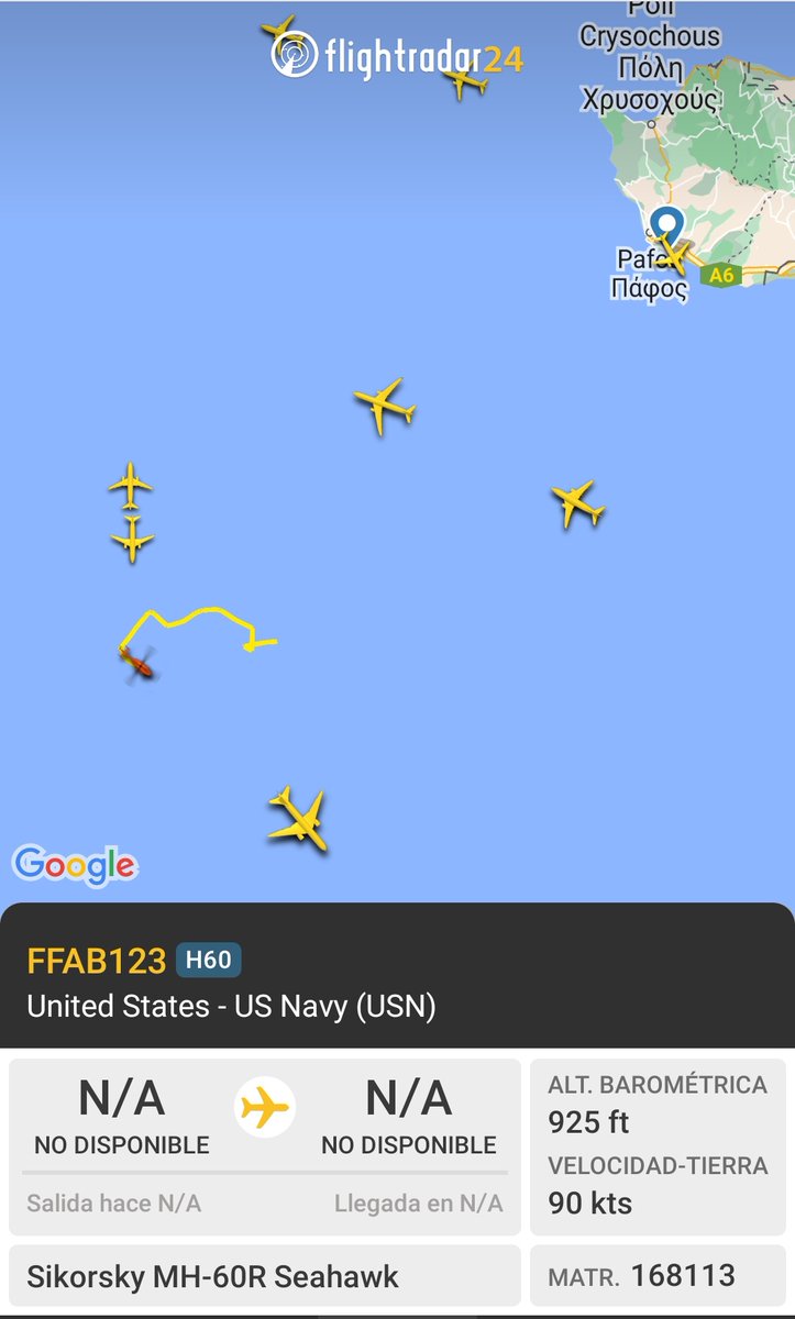 ciclbh2's tweet image. 🔴#URGENTE
El portaaviones 🇺🇸 USS Gerald R. Ford ya se encuentra en el Mediterráneo Oriental al SO de #Chipre
Un helicóptero MH-60R Seahawk
🇺🇸delata su presencia
A330 del Ejército del Aire 🇪🇸
pasa cerca de él a 38mil pies rumbo a #TelAviv
1° vuelo de repatriación
#StandWithIsrael