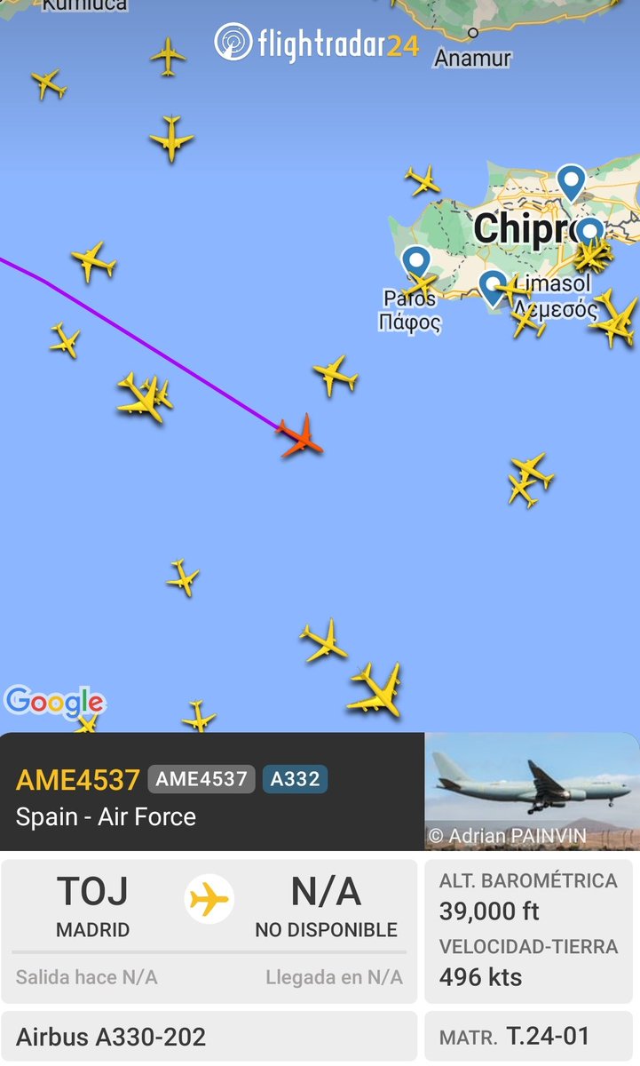 ciclbh2's tweet image. 🔴#URGENTE
El portaaviones 🇺🇸 USS Gerald R. Ford ya se encuentra en el Mediterráneo Oriental al SO de #Chipre
Un helicóptero MH-60R Seahawk
🇺🇸delata su presencia
A330 del Ejército del Aire 🇪🇸
pasa cerca de él a 38mil pies rumbo a #TelAviv
1° vuelo de repatriación
#StandWithIsrael