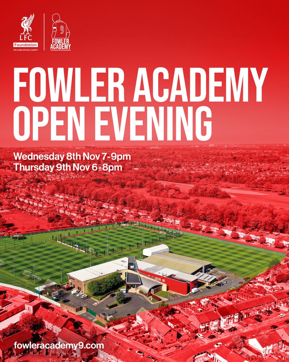 Robbie Fowler Academy (@fowleracademy9) on Twitter photo Delighted to announce our open evenings at Melwood for our Sept 2024 intake of new students ๐โฝ๏ธ๐
<a href="/LFCFoundation/">LFC Foundation</a> <a href="/Robbie9Fowler/">Robbie Fowler</a>
Learn about our award winning education and football programmes and tour our world class facilities!
Register here - docs.google.com/forms/d/e/1FAIโฆ Delighted to announce our open evenings at Melwood for our Sept 2024 intake of new students ๐โฝ๏ธ๐
<a href="/LFCFoundation/">LFC Foundation</a> <a href="/Robbie9Fowler/">Robbie Fowler</a>
Learn about our award winning education and football programmes and tour our world class facilities!
Register here - docs.google.com/forms/d/e/1FAIโฆ