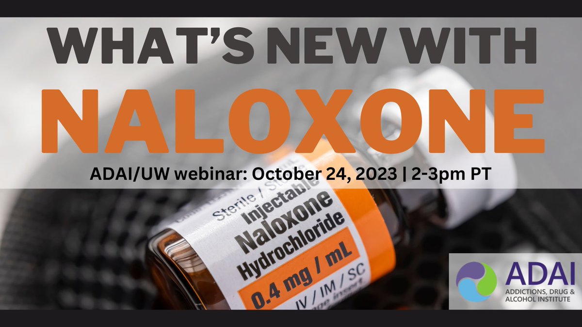 adai_uw's tweet photo. Got questions about #naloxone?

Get answers on October 24 from the ADAI CEDEER team &amp; presenters from @WADeptHealth and @HealthNYGov!

Topics will include: new products, dosing guidelines, and the latest info on overdose response. Register: https://t.co/lCHFYDwPGL https://t.co/jxYiPvOTHU