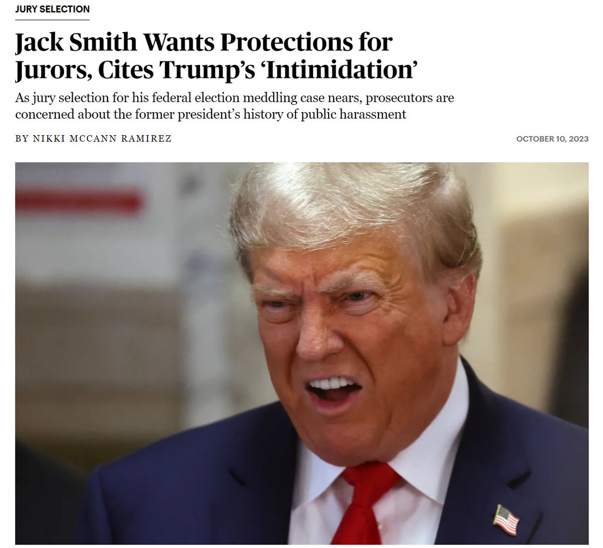 This is not normal. Here, we have a special prosecutor from the DOJ having to protect jurors from a coup-plotting former president with a long history of intimidating & inciting violence against others. Donald Trump must be held accountable. #TrumpCoup 📷| @RollingStone