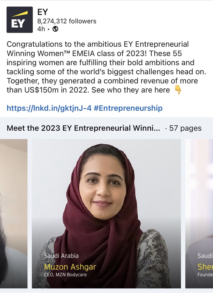 فخورة بمشاركة خبر اختياري ضمن ٥٥ سيدة في مجال ريادة الاعمال في برنامج EY Entrepreneurial Winning Women™ EMEIA Class of ومتحمسة للانضمام الى شبكة رائدات الاعمال العالمية.  #WinningWomen #WomenFastForward