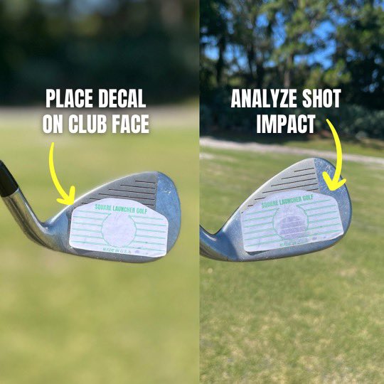 SquareLauncher's tweet photo. The Square Launcher Performance Decals are easy to use - simply place the Impact Decal on the faces of any of your golf clubs. The Impact Decal indicates whether you have squared the club face to the ball at impact ⛳️ https://t.co/h1r0AQjN9C