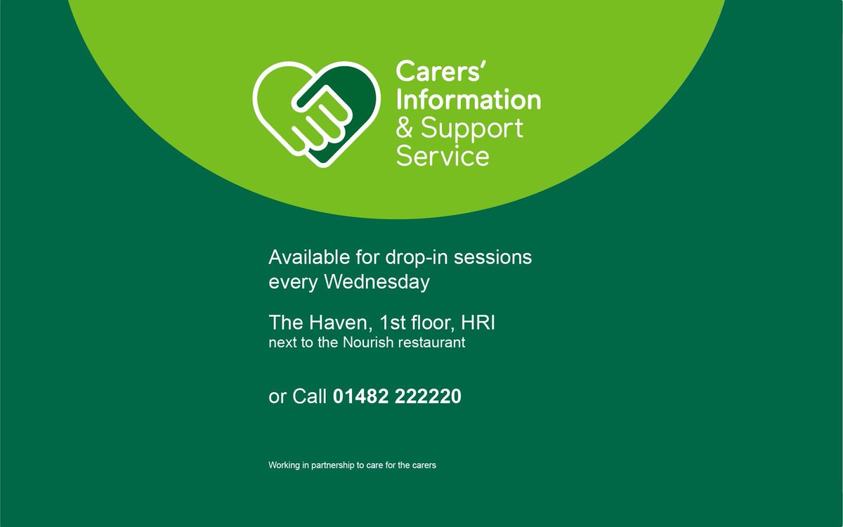 HullHospitals's tweet photo. We're working with @CISSHull to bring help &amp; advice a step nearer for unpaid carers. CISS will join us in The Haven (1st floor, HRI tower block) on Wednesdays to offer advice on employment matters, carer assessments, family support &amp; more. Drop in or call the team on 01482 222220 https://t.co/k8sKG5npzK