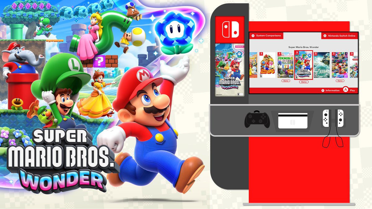NintendoAmerica's tweet photo. Want to check out Mario’s latest adventure? You can now find a #SuperMarioBrosWonder game demo at select retailers. Head to a nearby Best Buy, GameStop, Target, or Walmart location for a hands-on sneak peek of what awaits in the Flower Kingdom on 10/20!

https://t.co/N7O7yGUIpH https://t.co/lvEaAyoIDw