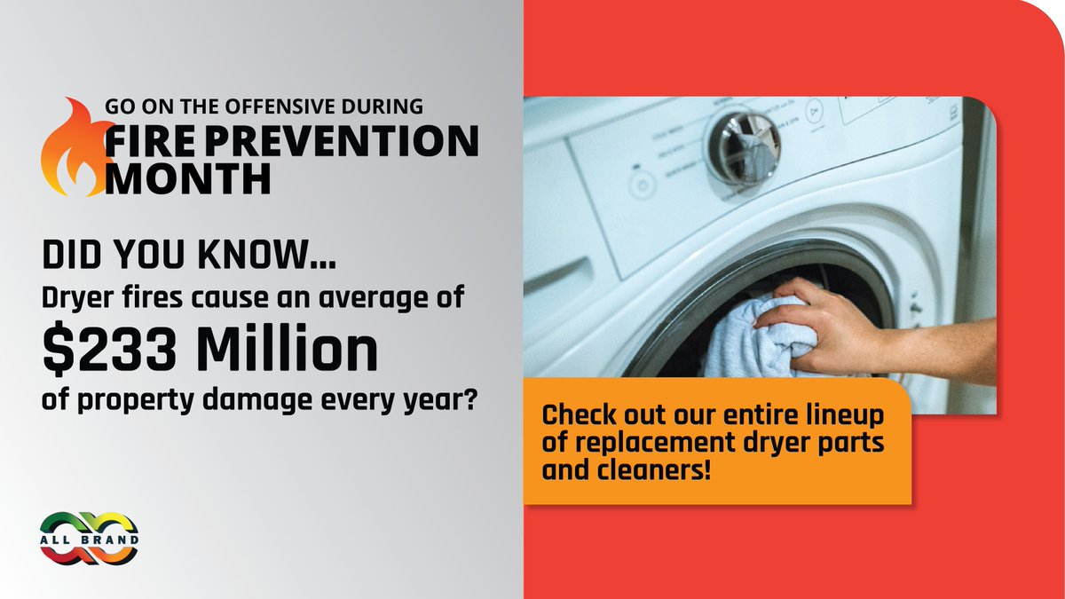 AllBrandOnline's tweet photo. #LINKINBIO

Kick-off Fire Prevention Month with All Brand Online! Click the link in our bio to check out all of our dryer and venting parts!
#allbrandapplianceparts #allbrandonline #allbrand #applianceparts #firepreventionmonth #fireprevention #dryerparts #dryercleaners https://t.co/hyDBVf9N6n