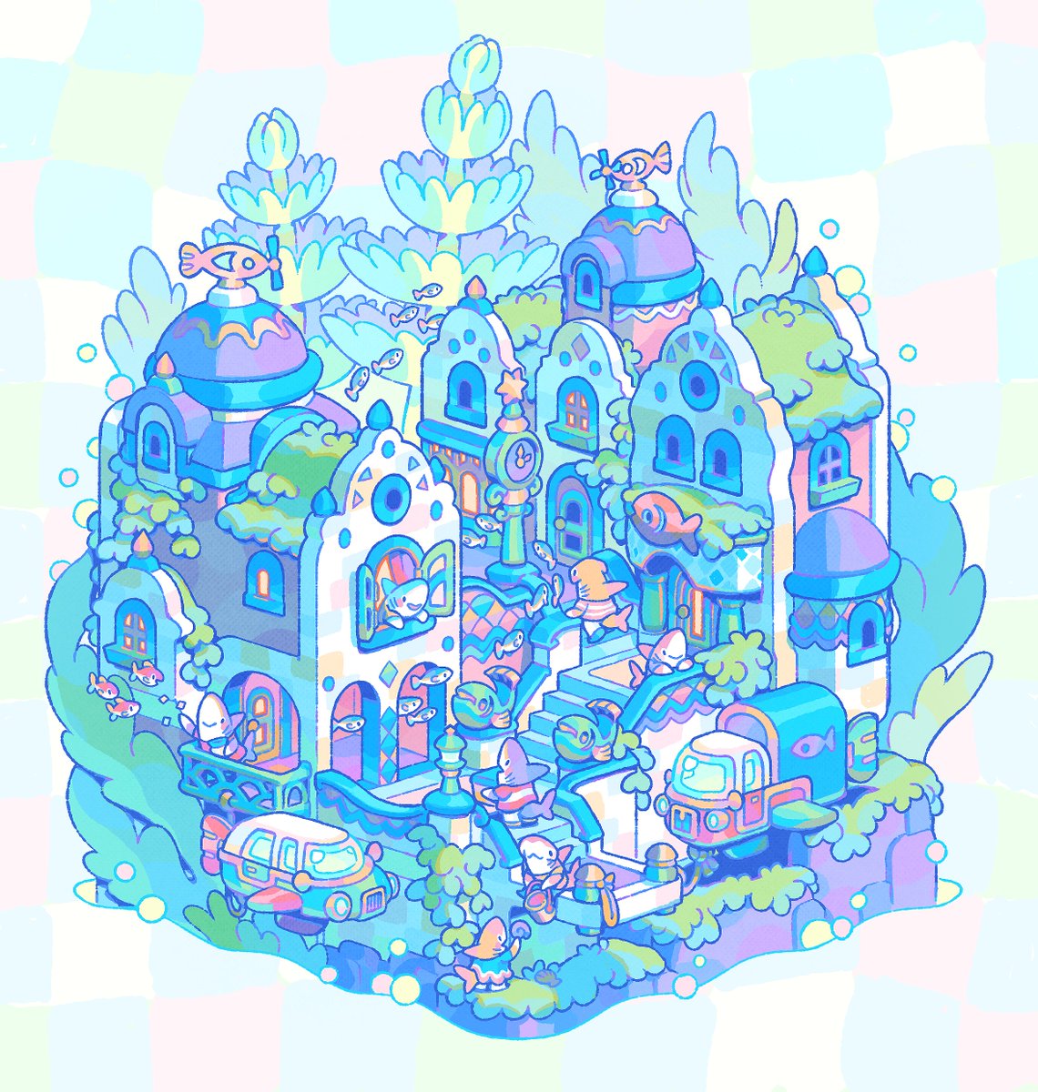 Hi! #PortfolioDay 

I like to make little shark worlds to create a new insight into the image of these animals!🦈✨

If you want to see more, you can see it here: linktr.ee/requinoesis