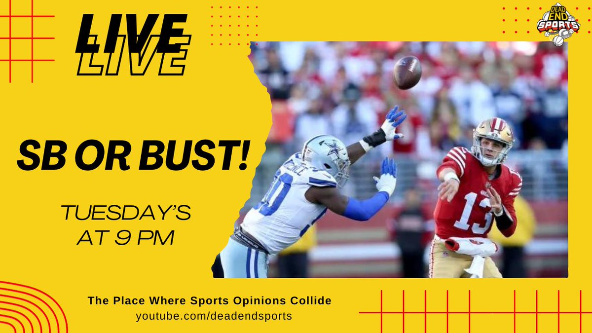 Join us tonight live at 9PM as we discuss the <a href="/Niners/">Niners</a>  dominating win over @spikelou's @cowboys. We will also take a look around the league at the Raven's collapse, Denver's defeat, and more. 

youtube.com/live/LM7Ro1fem…